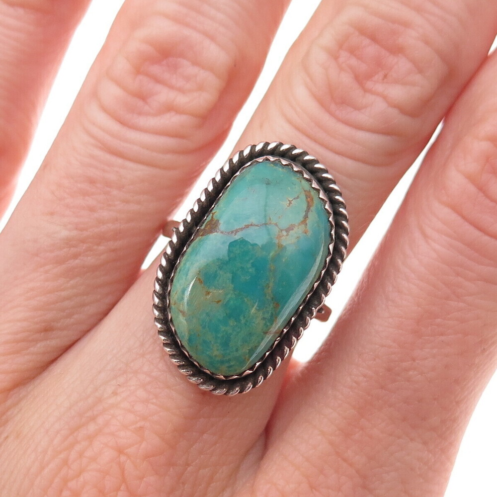Old Pawn 925 Sterling Silver Vintage Kingman Turquoise Tribal Ring Size 6.25